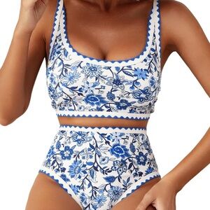Floral Blue and White Bikini Set